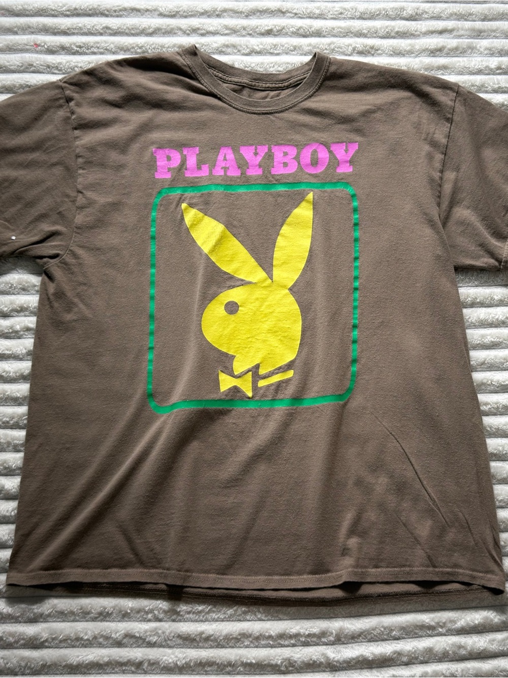 Playboy women’s Brown Bunny Logo Graphic Print Crew Neck T-Shirt Sz XL